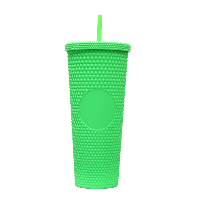 Light Weight 24OZ Color Options Plastic Double Wall Tumbler Juice Coffee Mug with lid straw