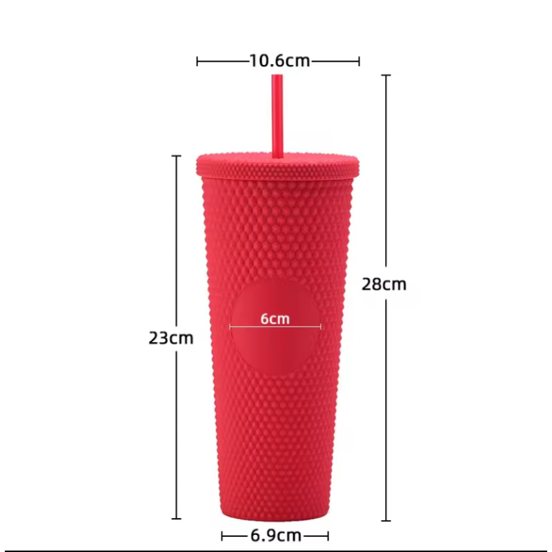 Light Weight 24OZ Color Options Plastic Double Wall Tumbler Juice Coffee Mug with lid straw