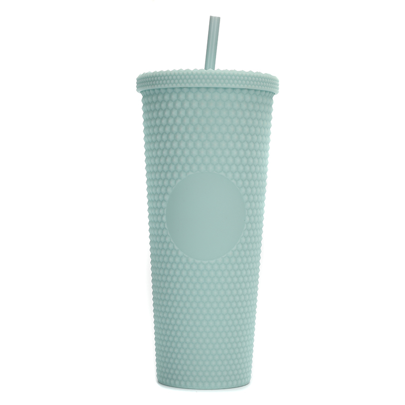 Light Weight 24OZ Color Options Plastic Double Wall Tumbler Juice Coffee Mug with lid straw