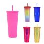 Light Weight 24OZ Color Options Plastic Double Wall Tumbler Juice Coffee Mug with lid straw