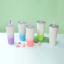 wholesale Price 24 oz double wall 304 Stainless Steel straw tumbler gradient crystal Vacuum cup
