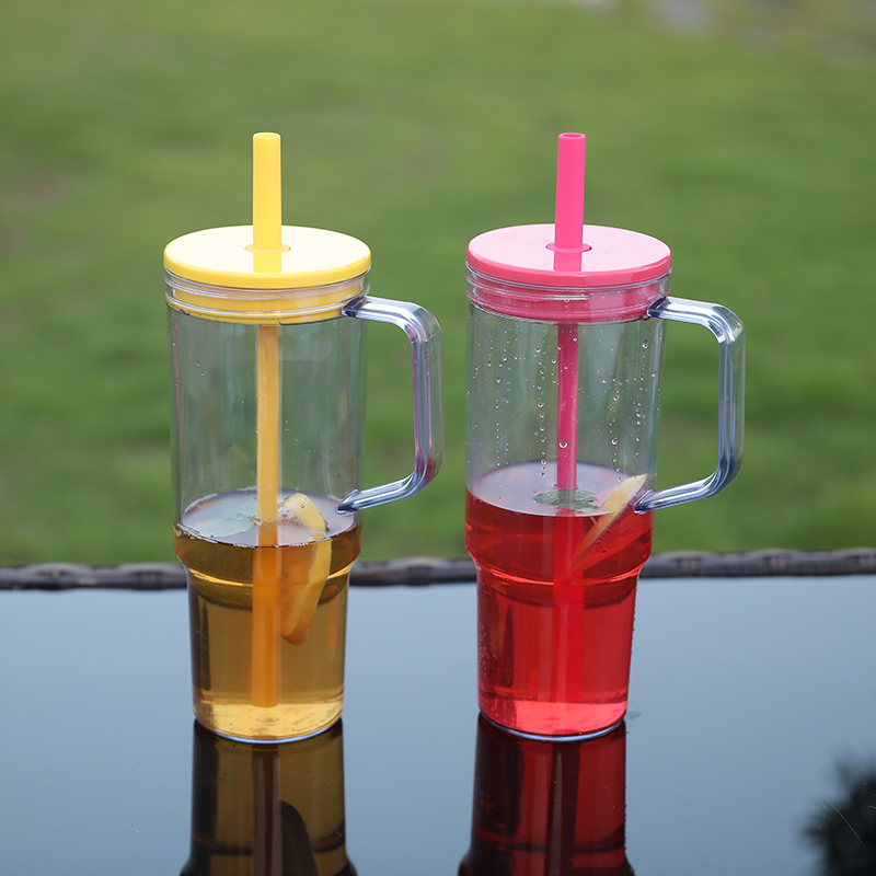 40oz Reusable Coffee Tumbler Larger Water Bottle Plastic Iced Drinking Cup With Lids And Straw