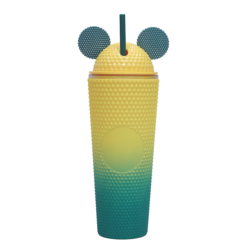 new trendy 710ml matte mic key ear drinking cup double wall reusable travel plastic tumbler cup with lid straw