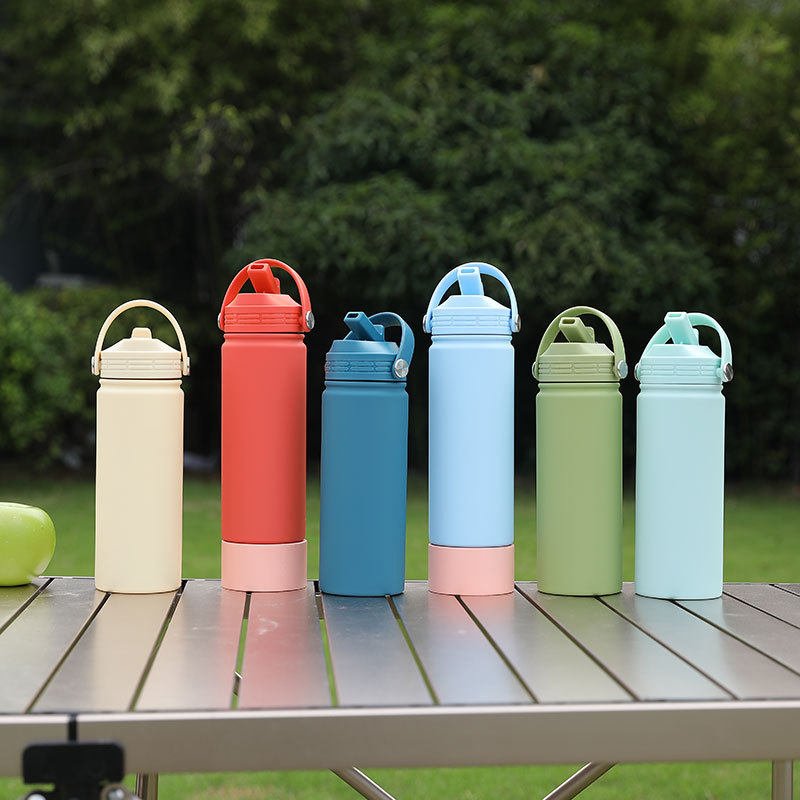 New 500ml 304 Stainless Steel Sports Water Bottle | Wide Mouth & Portable Handle | Outdoor Vacuum Insulated Sipper Lid Cup