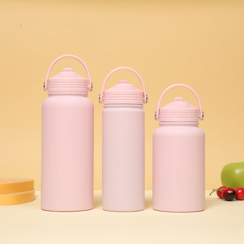 New 500ml 304 Stainless Steel Sports Water Bottle | Wide Mouth & Portable Handle | Outdoor Vacuum Insulated Sipper Lid Cup