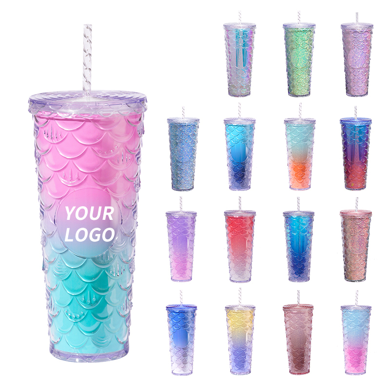 Wholesale Diamond Cup 24 Oz Colorful Double Wall Plastic Studded Tumbler With Straw And Lid