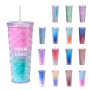 Wholesale Diamond Cup 24 Oz Colorful Double Wall Plastic Studded Tumbler With Straw And Lid