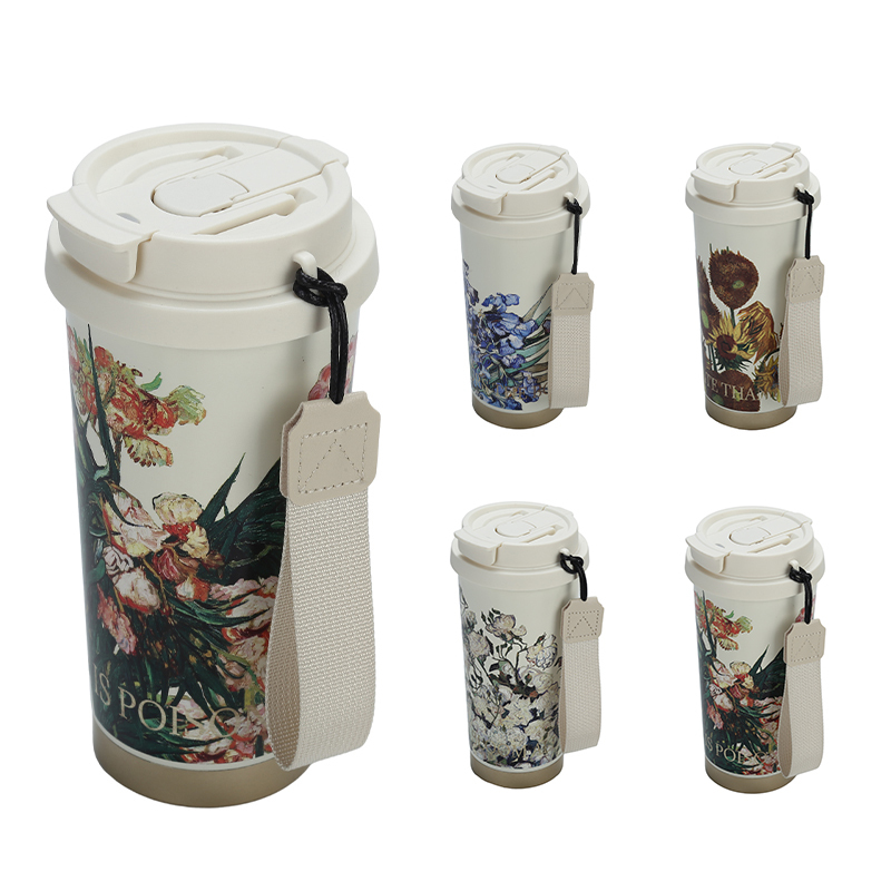 New Food-grade 304 Stainless Steel Coffee Cup with Carry Rope Girls Luxury Portable Double-drinking Insulation Cup