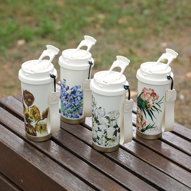 New Food-grade 304 Stainless Steel Coffee Cup with Carry Rope Girls Luxury Portable Double-drinking Insulation Cup