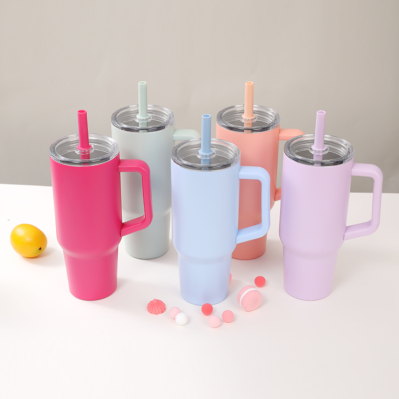 New Fashion 40oz Drink Tumbler Coffee Mug Stainless Steel Vacuum Insulated Double Wall Sippy Cup With Handle Straw Lids