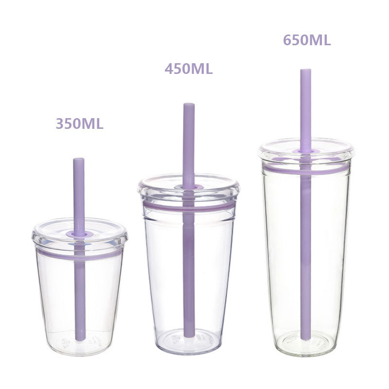 Wholesale Tritan Reusable Personalized Beverage Coffee Mug Tumbler Plastic Cup with Lid and Straw