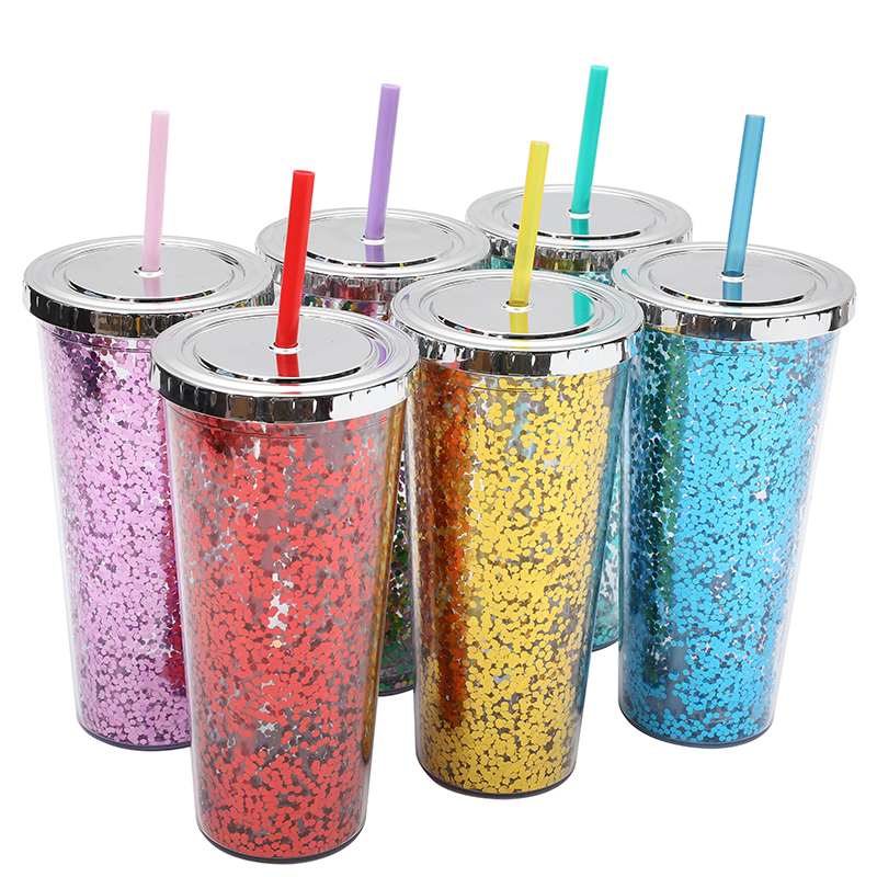 New fashion Stocked 24oz Colored Gradient brilliant Straight Sublimation Glass glitter Tumbler With Lids