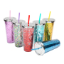 New fashion Stocked 24oz Colored Gradient brilliant Straight Sublimation Glass glitter Tumbler With Lids