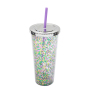 New fashion Stocked 24oz Colored Gradient brilliant Straight Sublimation Glass glitter Tumbler With Lids