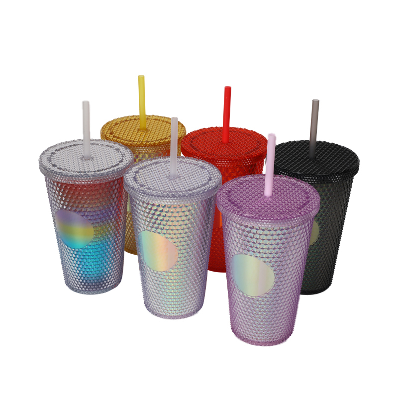 Durian Mug 16OZ Iridescent Matte Double Wall 710ml Tumbler Colorful Reusable Plastic Cups With Lid