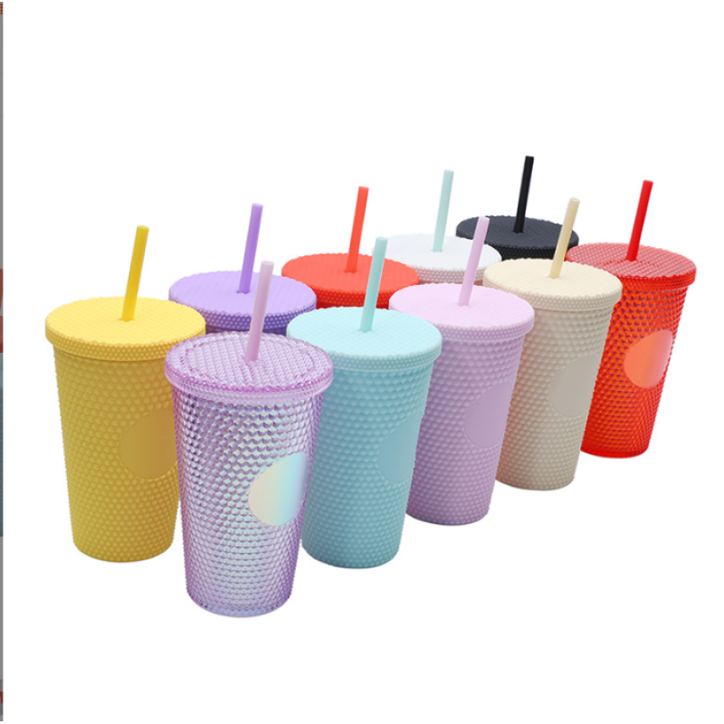 Durian Mug 16OZ Iridescent Matte Double Wall 710ml Tumbler Colorful Reusable Plastic Cups With Lid