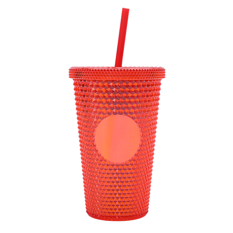 Plastic Double Wall Glitter Diamond 16oz Water Bottle With Lid And Straw Coffee Tumbler Cups Bulk - Buy