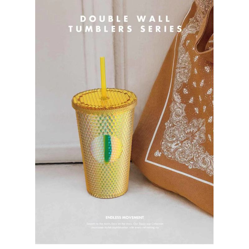 Plastic Double Wall Glitter Diamond 16oz Water Bottle With Lid And Straw Coffee Tumbler Cups Bulk - Buy