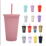Plastic Double Wall Glitter Diamond 16oz Water Bottle With Lid And Straw Coffee Tumbler Cups Bulk - Buy