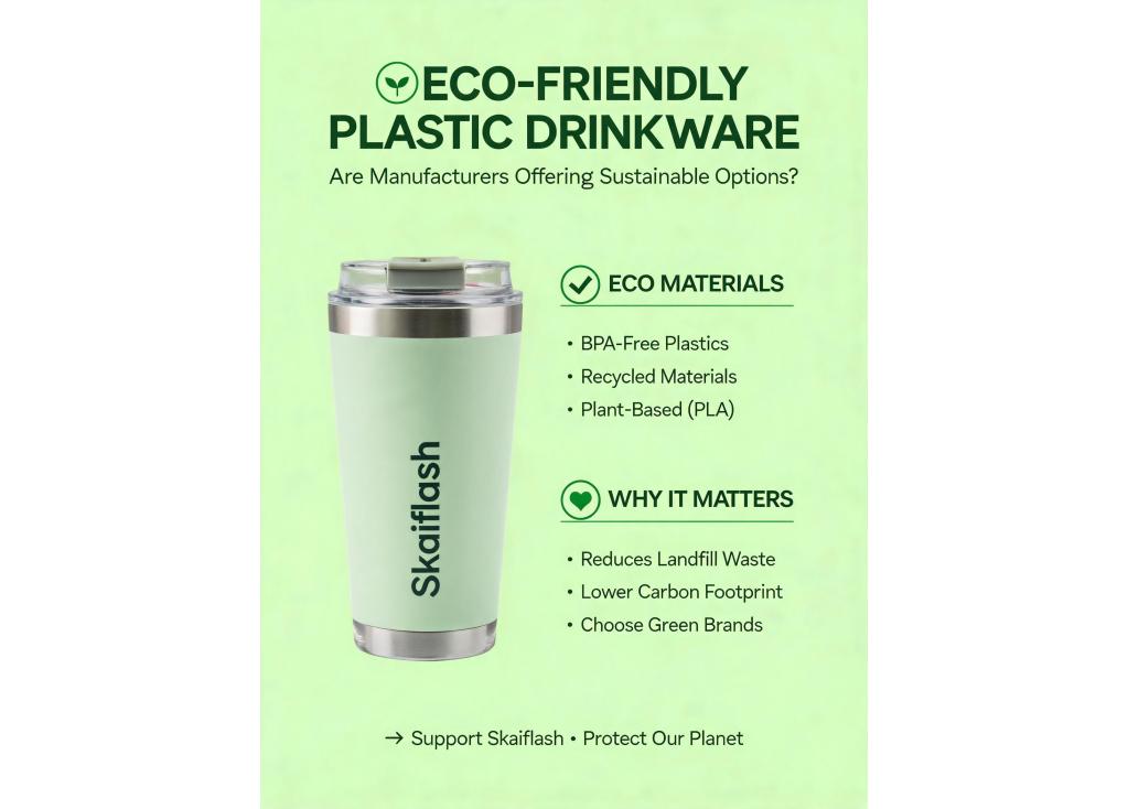 Are manufacturers offering eco-friendly material options for plastic drinkware?