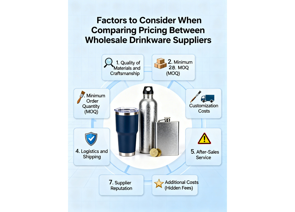 What factors should be considered when comparing pricing between different wholesale drinkware suppliers?