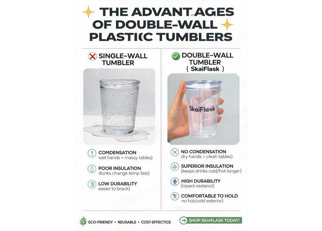 What are the advantages of double-wall plastic tumblers compared to single-wall ones?