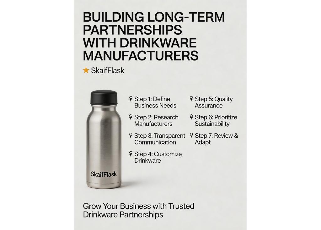 What is the typical process for developing a long-term partnership with a drinkware manufacturer?