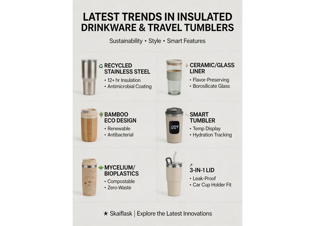 What are the latest trends in materials and designs for insulated drinkware and travel tumblers?