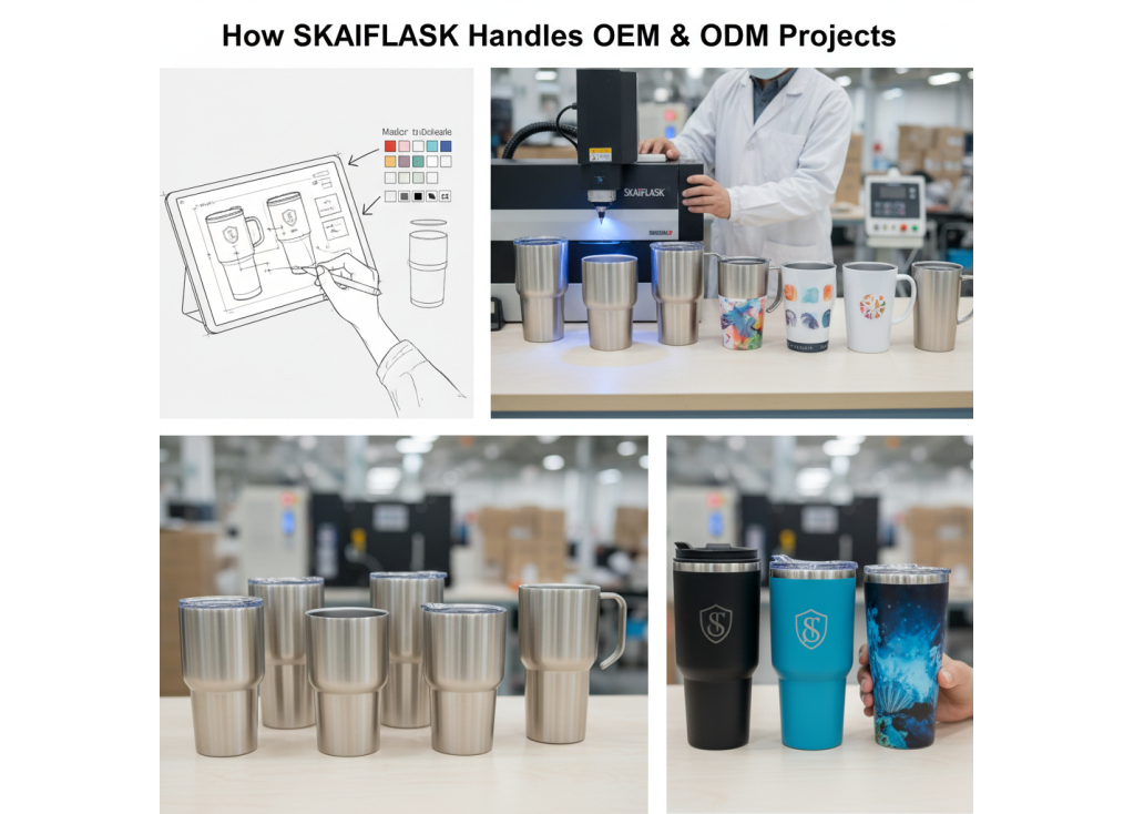 How do factories handle OEM and ODM projects for insulated tumblers and coffee mugs?