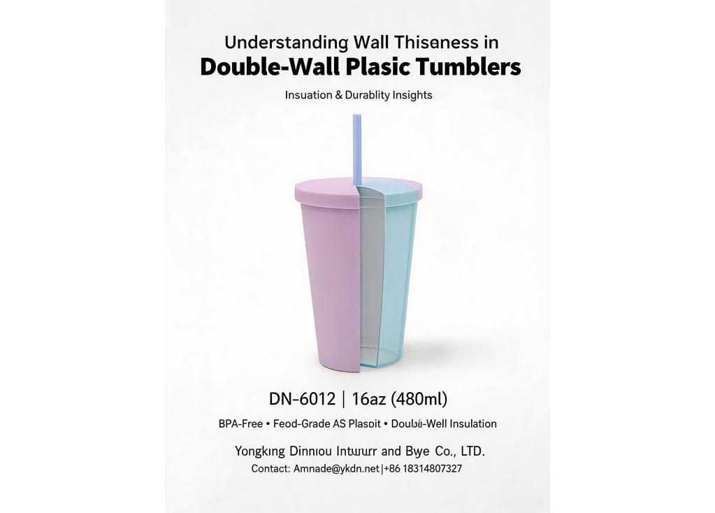 What is the typical wall thickness for double-wall plastic tumblers to ensure insulation and durability?