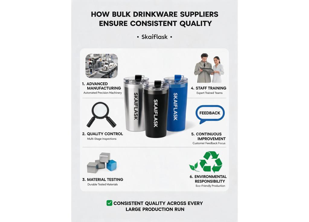 How do bulk drinkware suppliers ensure consistent quality across large production runs?