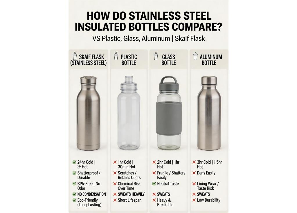 How does the performance of stainless steel insulated bottles compare to other materials?