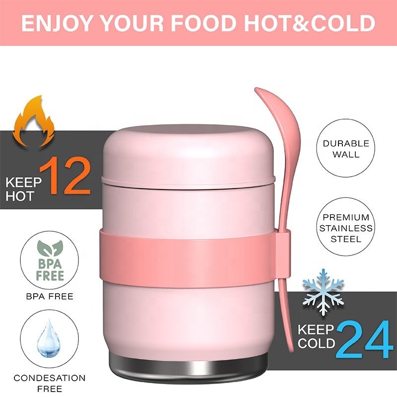 Hot Sales 12 oz Food Grade Food Jar Double Wall Stainless Steel Vacuum Insulated lunch container with spoon