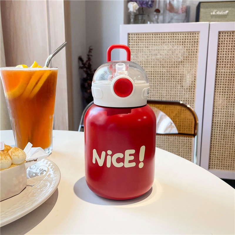 New Arrival BPA Free Flip Lid Double Wall insulated portable school Stainless Steel water bottle With Straw for kids