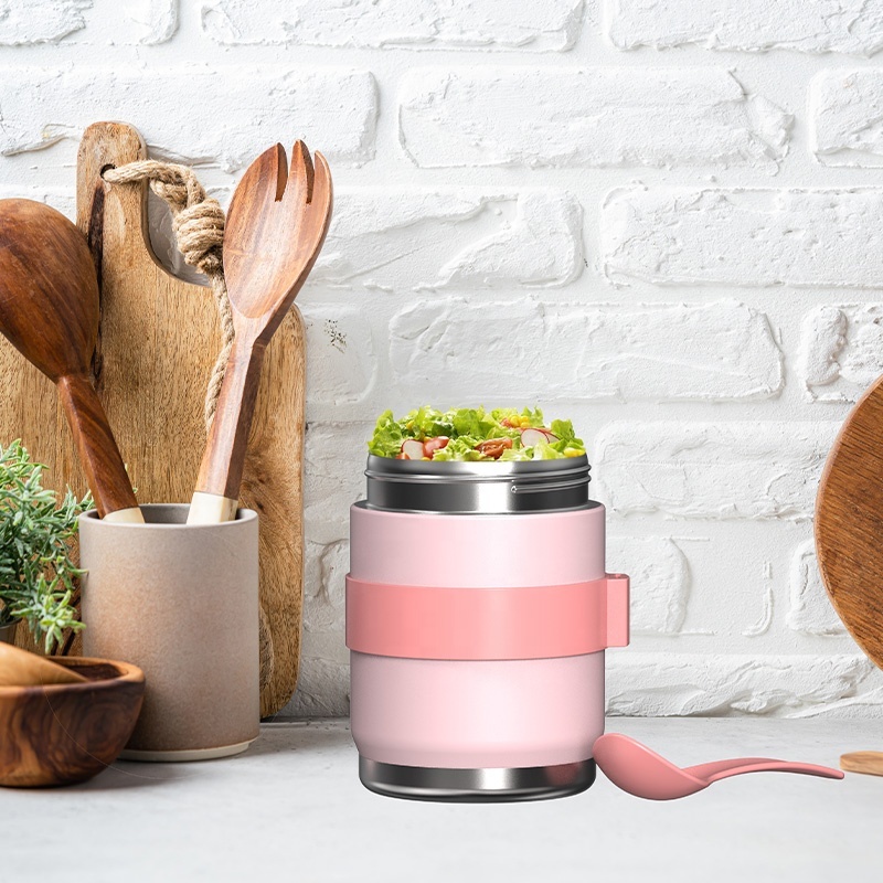 New Design custom logo Food grade stainless steel vacuum insulated thermos food jar flask lunch container with spoon