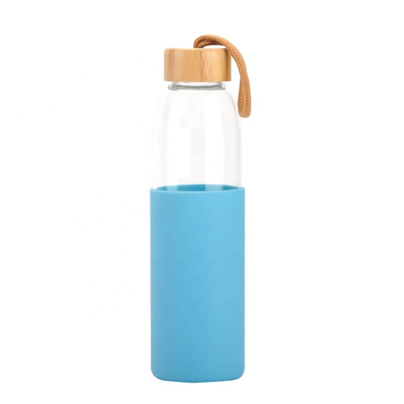 Wholesale  New Production Silicone Sleeve  travel borosilicate  Glass Bottle With  Bamboo Lid