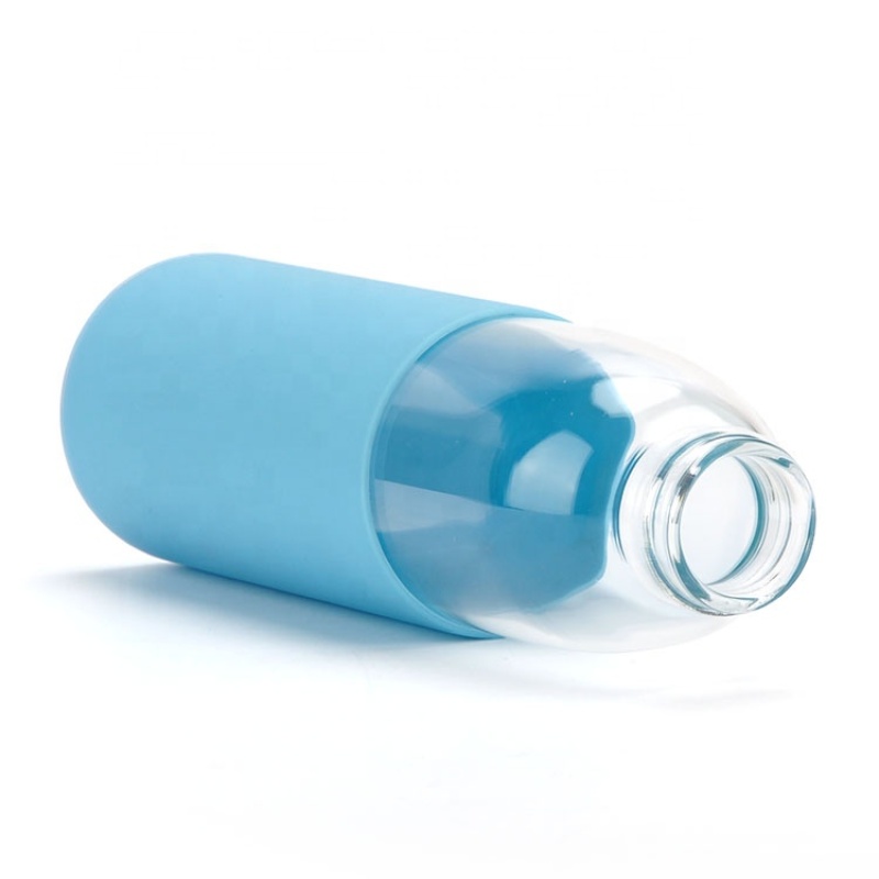 Wholesale  New Production Silicone Sleeve  travel borosilicate  Glass Bottle With  Bamboo Lid