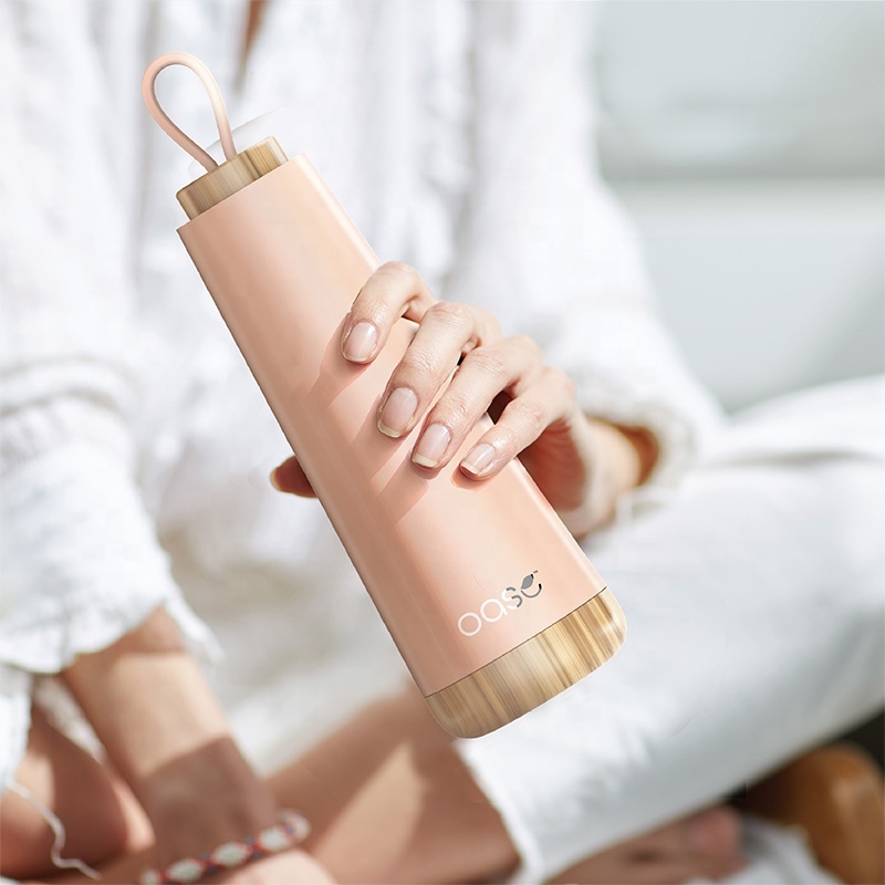 New Arrival 17 OZ Wood Lid Double Wall Conical Housing Insulated Stainless Steel Portable Water Bottle