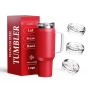 Spill Proof  Traveler Reusable BPA Free 40 oz Insulated Stainless Steel Tumbler with  2-IN-1 LID
