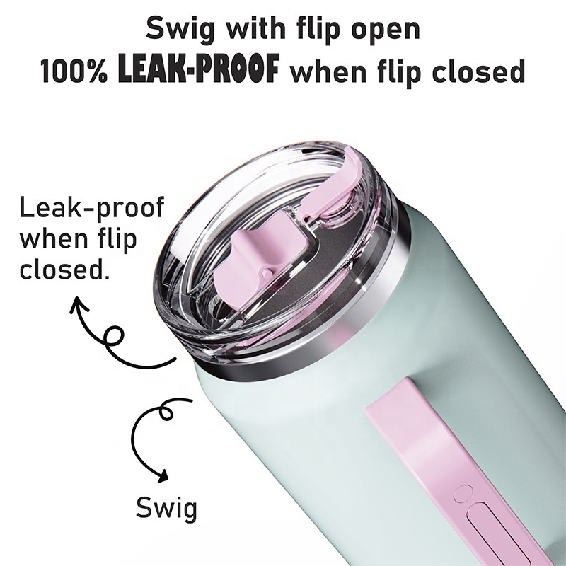 Spill Proof Traveler Reusable BPA Free 40 oz Insulated Stainless Steel Tumbler with 2-IN-1 LID
