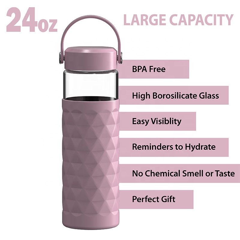 New Arrival 24oz Glass Tumbler Silicone Sleeve Protective Gym Portable Glass Water Bottle