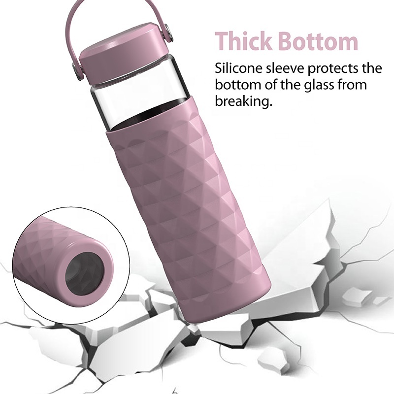 New Arrival 24oz Glass Tumbler Silicone Sleeve Protective Gym Portable Glass Water Bottle