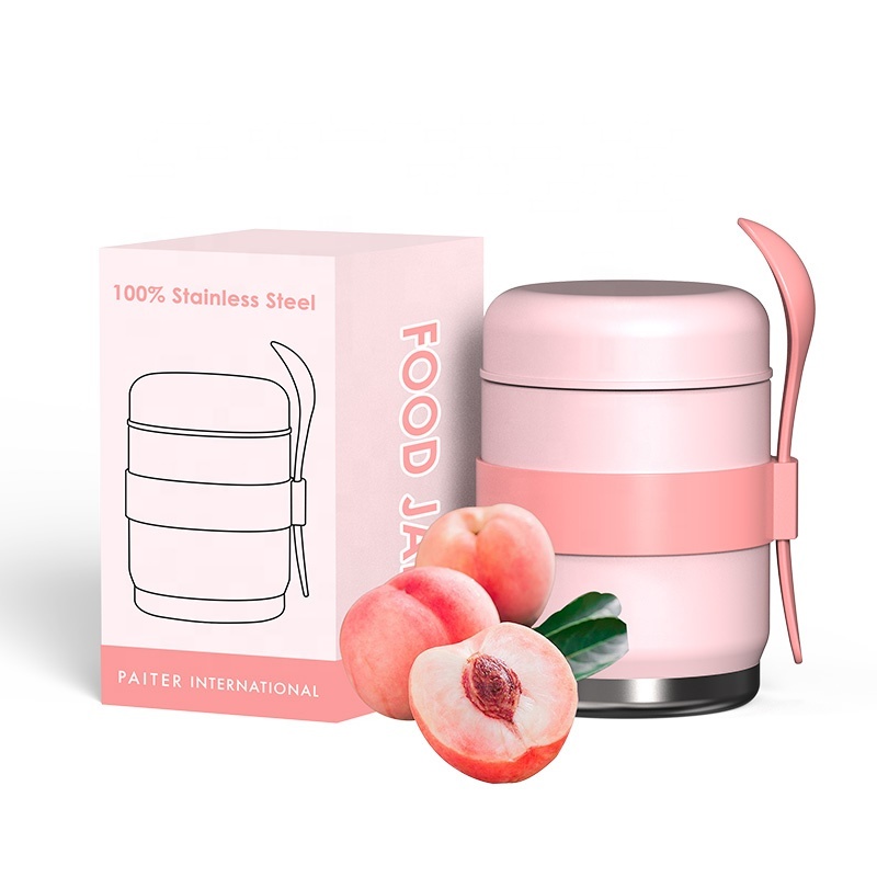 12 oz Custom Logo Food Grade Food Jar Double Wall Stainless Steel Vacuum Insulated lunch container with spoon
