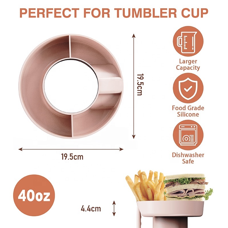 Hot Sales Reusable 3 compartment Snack Tray Platter silicone snack ring snack bowlsl for tumbler cup 40 oz with handle