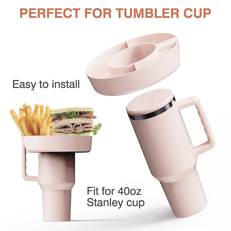 Hot Sales Reusable 3 compartment Snack Tray Platter silicone snack ring snack bowlsl for tumbler cup 40 oz with handle