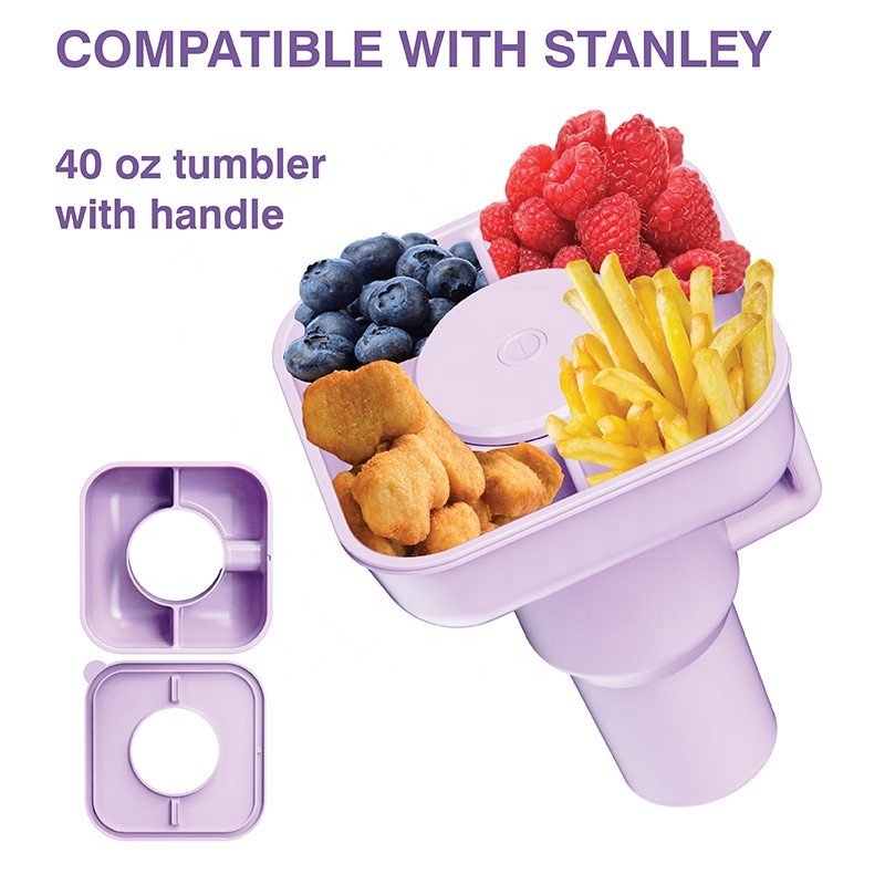 Hot Sales Reusable 3 compartment Snack Tray Platter silicone square snack bowlsl for tumbler cup 40 oz with handle