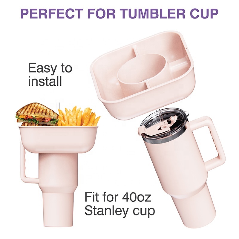 Hot Sales Reusable 3 compartment Snack Tray Platter silicone square snack bowlsl for tumbler cup 40 oz with handle
