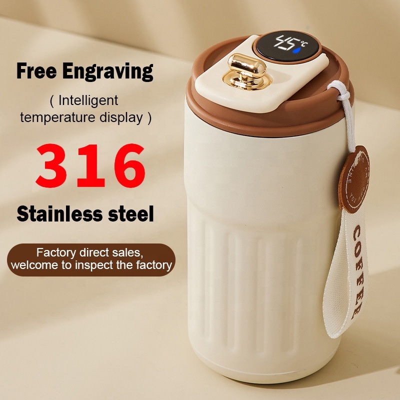15oz Custom Temperature Display Tumbler Double Wall Stainless Steel Insulated Portable Coffee Mug