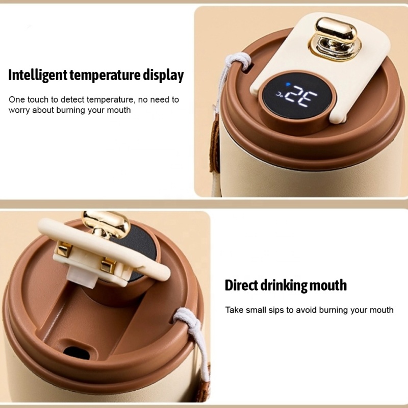 15oz Custom Temperature Display Tumbler Double Wall Stainless Steel Insulated Portable Coffee Mug