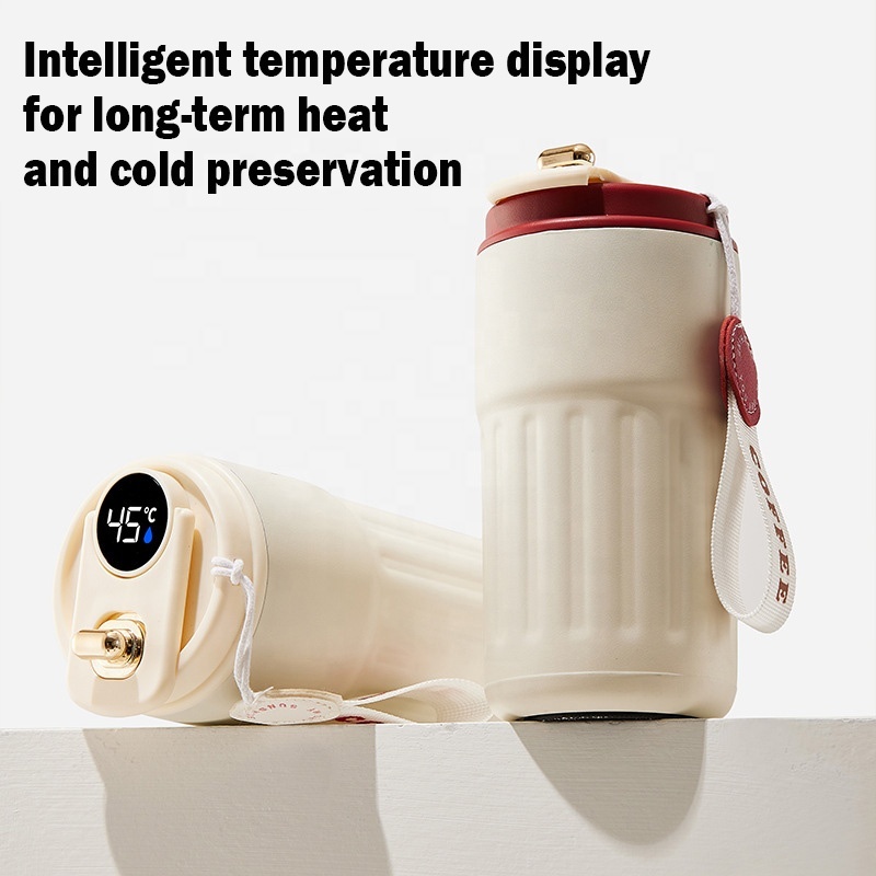 15oz Custom Temperature Display Tumbler Double Wall Stainless Steel Insulated Portable Coffee Mug